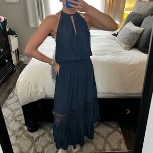Ramy Brook Blue Sleeveless Keyhole Halter Anna Maxi Dress